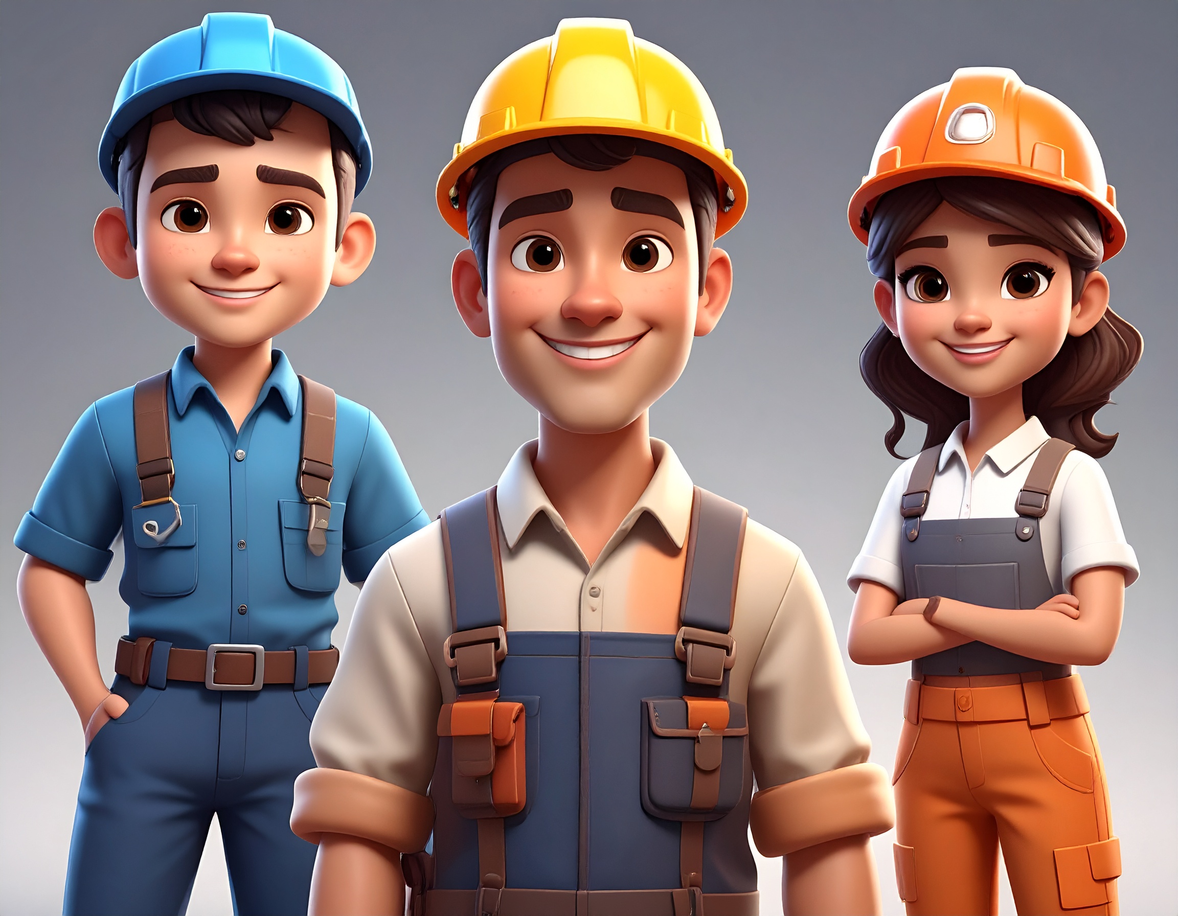 Three general labor workers in hard hats